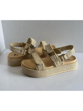 Steve Madden Bigmona Platform Sandals Women's 8 Natural Raffia Comfy Slingback